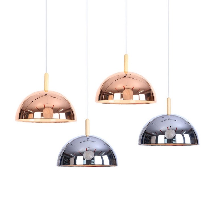 简约创艺loft个性餐厅玫瑰金铬色北欧木艺客厅铁艺单头吧台吊灯