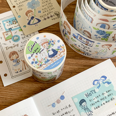 卓大王【阿卓配色系列胶带】海蓝森绿茶棕色模切拼贴素材手绘贴纸