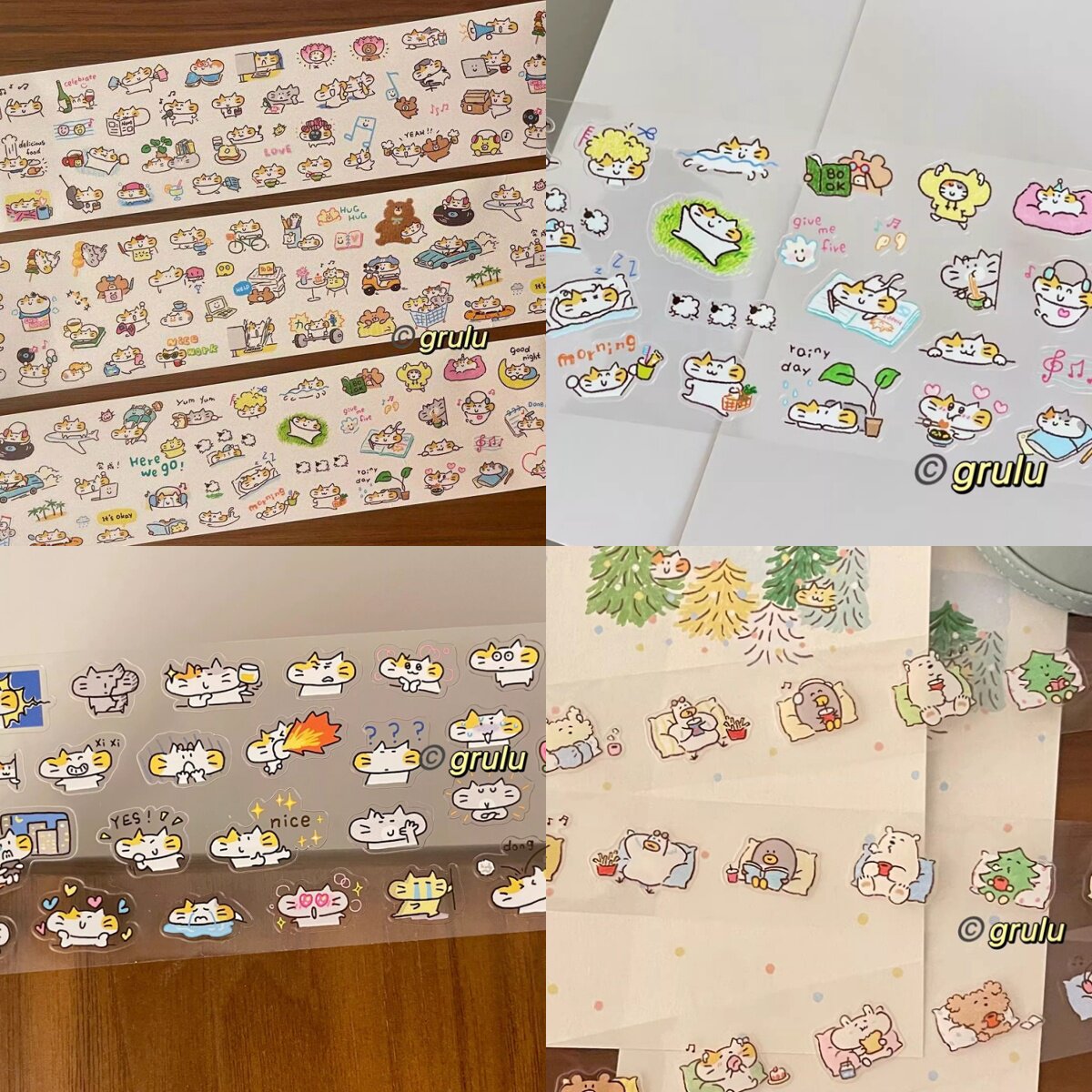 grulu分装小靠枕猫猫心情日常生活 模切胶带和纸pet手帐拼贴