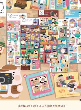 zoozoo猪猪可爱造景贴纸场景可爱贴纸手帐古着照相馆小卖部小圈