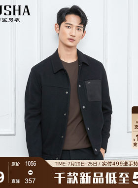 古鲨黑色羽绒毛呢男士