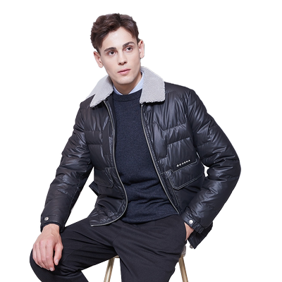 古鲨黑色明压线保暖羽绒外套