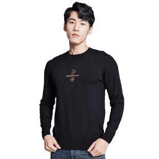 【清仓】古鲨春装毛衣男黑色刺绣图案高级休闲毛衫韩版修身针织衫