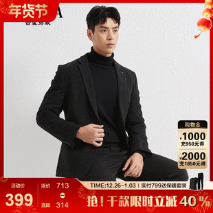 男商务格子保暖通勤西服2025冬装 古鲨黑色西装 直筒 新款 羽绒