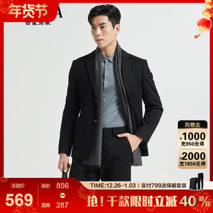 新款 古鲨黑色绵羊毛西服男高级商务休闲夹棉西装 外套2025年冬装