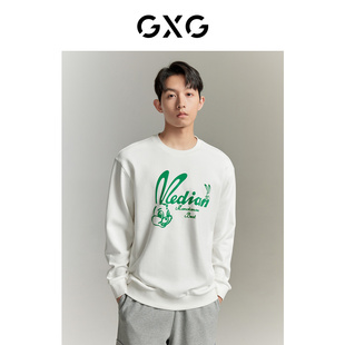时尚 GXG男装 精美兔子印花宽松通勤圆领卫衣情侣卫衣 新款