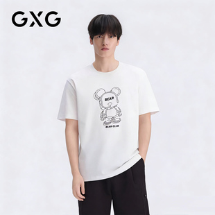 夏季 GXG男装 新品 T恤 卡通印花情侣款 百搭圆领短袖 时尚