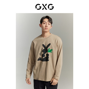 兔子印花休闲百搭圆领长袖 春季 GXG男装 针织GED13421263 新款