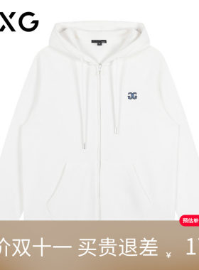【新品】GXG男装 时尚印花秋季新品拉链抽绳情侣款连帽开衫卫衣