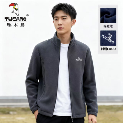 啄木鸟摇粒绒外套男士春秋中老年爸爸抓绒衣秋冬加绒加厚休闲夹克