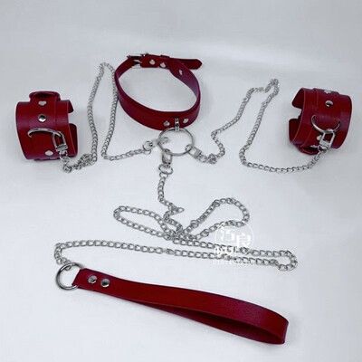性感pu仿皮革项圈狗链禁锢牵引脖