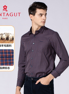 梦特娇[含羊毛/专柜同款]男装衬衫春秋季格子长袖衬衣2SH32231870