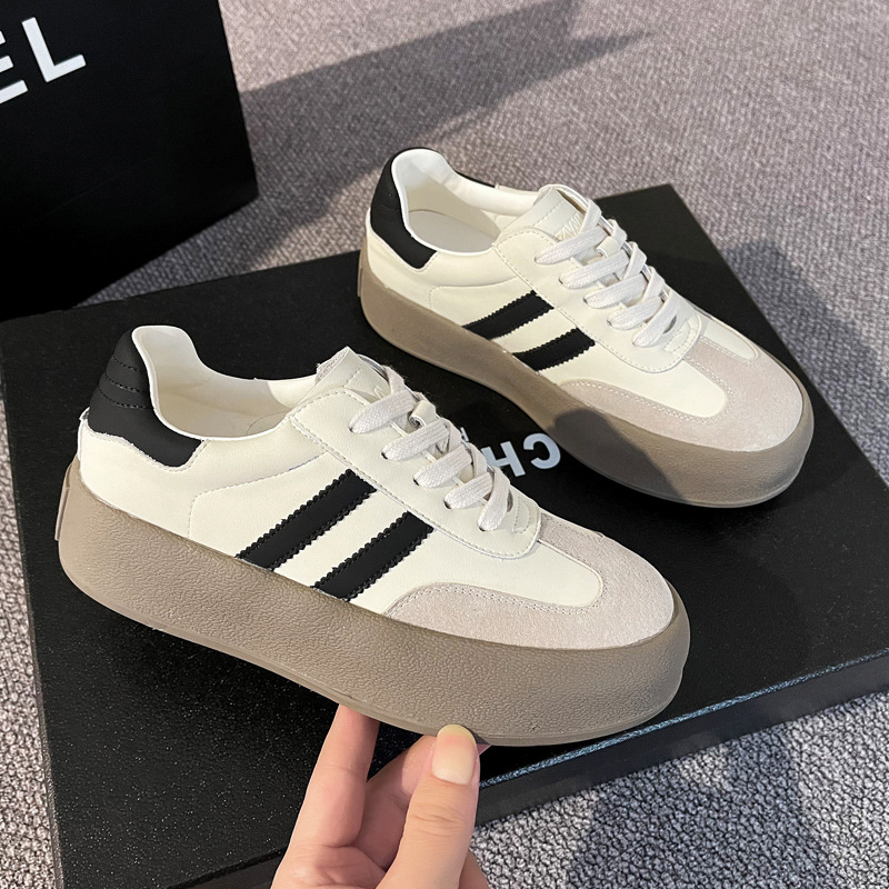 真皮板鞋女款2025春秋新款厚底德训鞋休闲百搭运动小白鞋休闲鞋子