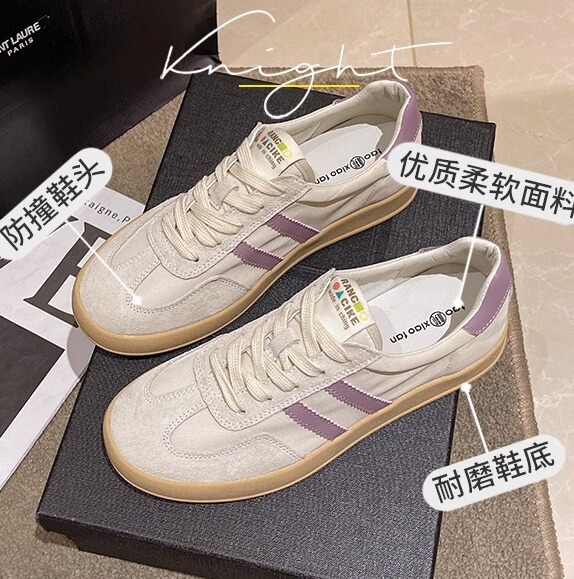 真皮圆头平底德训鞋运动休闲