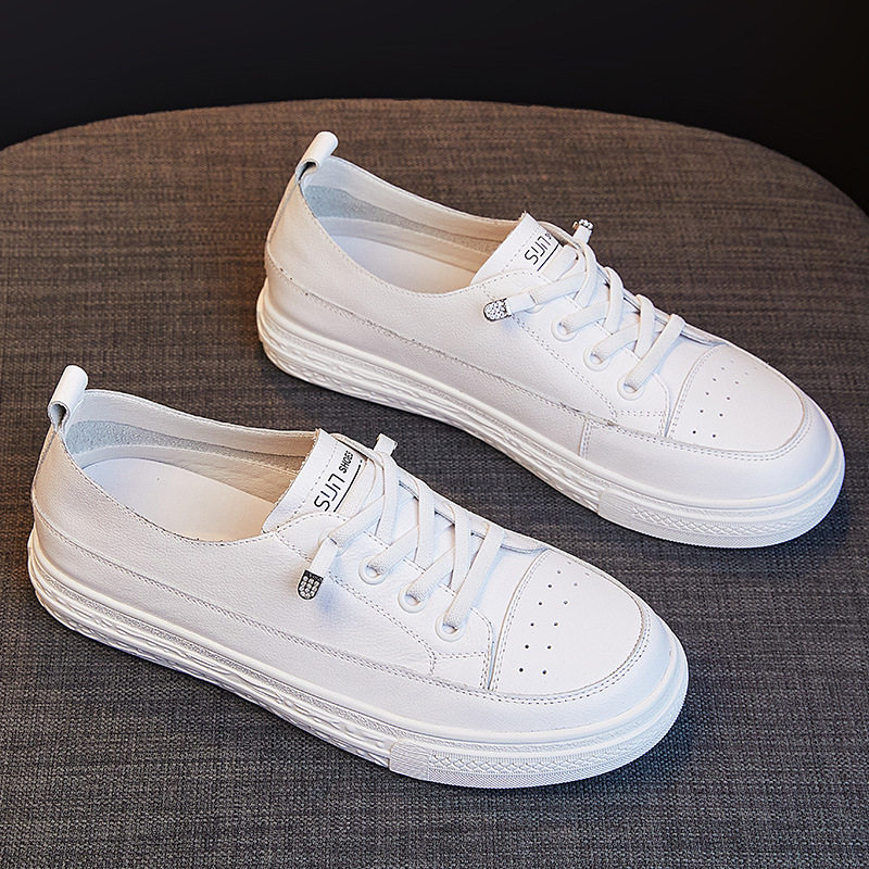 头层牛皮女鞋2025年新款春秋季真皮时尚平底小白鞋百搭休闲板鞋子