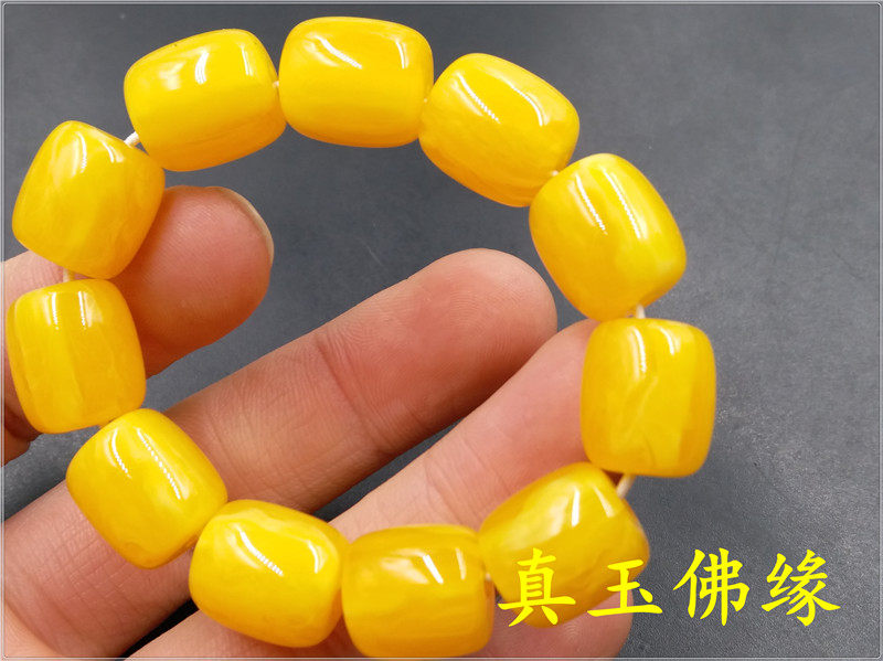 真玉佛缘鸡油黄琥珀手链琥珀蜜蜡