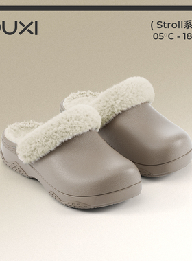 朴西知晤防水棉拖鞋女秋冬季EVA厚底防滑居家室内加绒棉拖半包跟