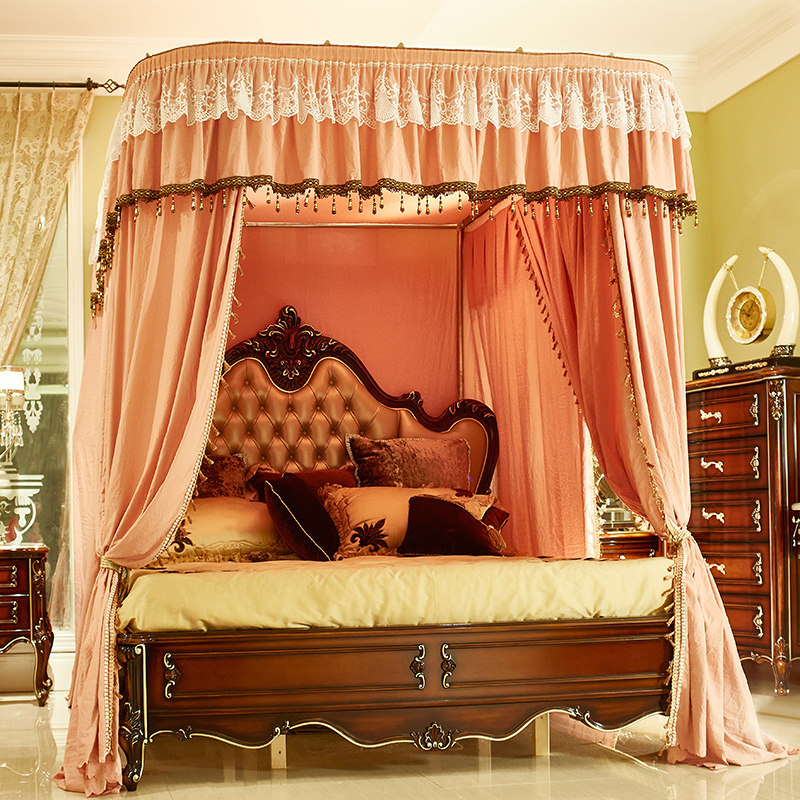 U型导轨遮光布拉幕式三开门蚊帐防尘床帘床幔落地式家用1.5m1.8米