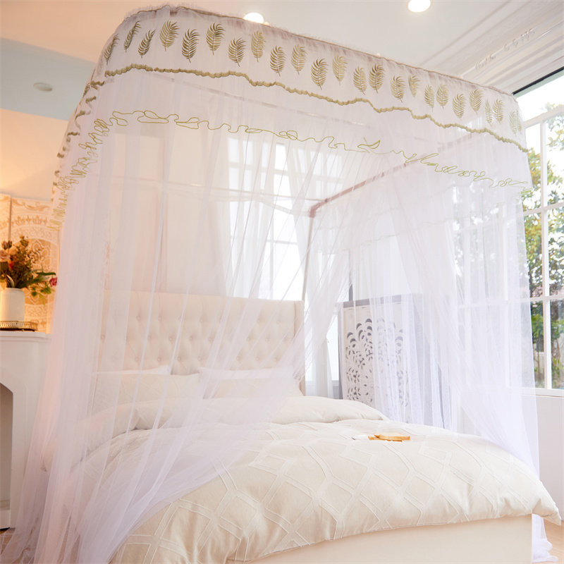 新款导轨蚊帐家用2021年卧室落地u型轨道支架伸缩公主风加厚加密