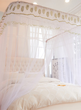 新款导轨蚊帐家用2021年卧室落地u型轨道支架伸缩公主风加厚加密