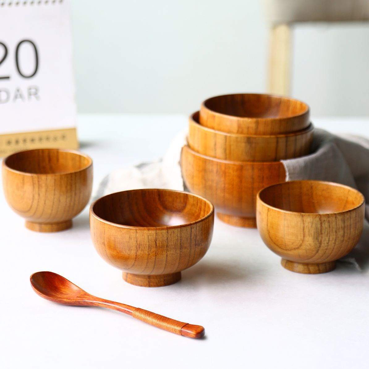 酸木日式家庭木碗汤碗燕麦碗