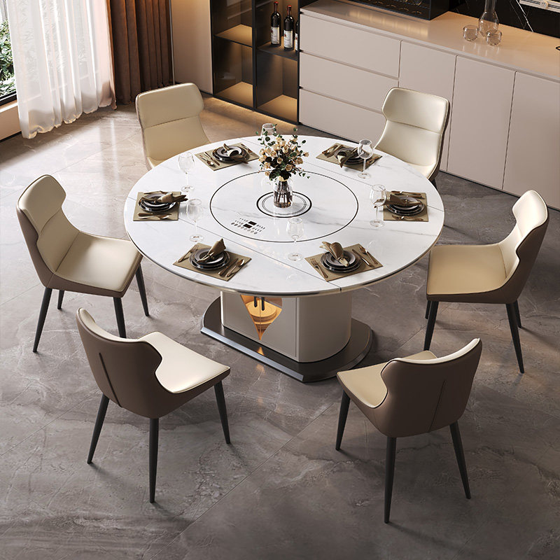 岩板餐桌多功能带电磁炉转盘一体现代家用圆形餐桌小户型轻奢饭桌,住宅家具,岩板餐桌,淘宝优惠券,粉丝福利购,淘宝优惠卷