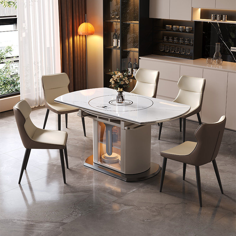 2025新款岩板餐桌家用现代简约多功能带电磁炉转盘一体小户型饭桌,住宅家具,岩板餐桌,淘宝优惠券,粉丝福利购,淘宝优惠卷