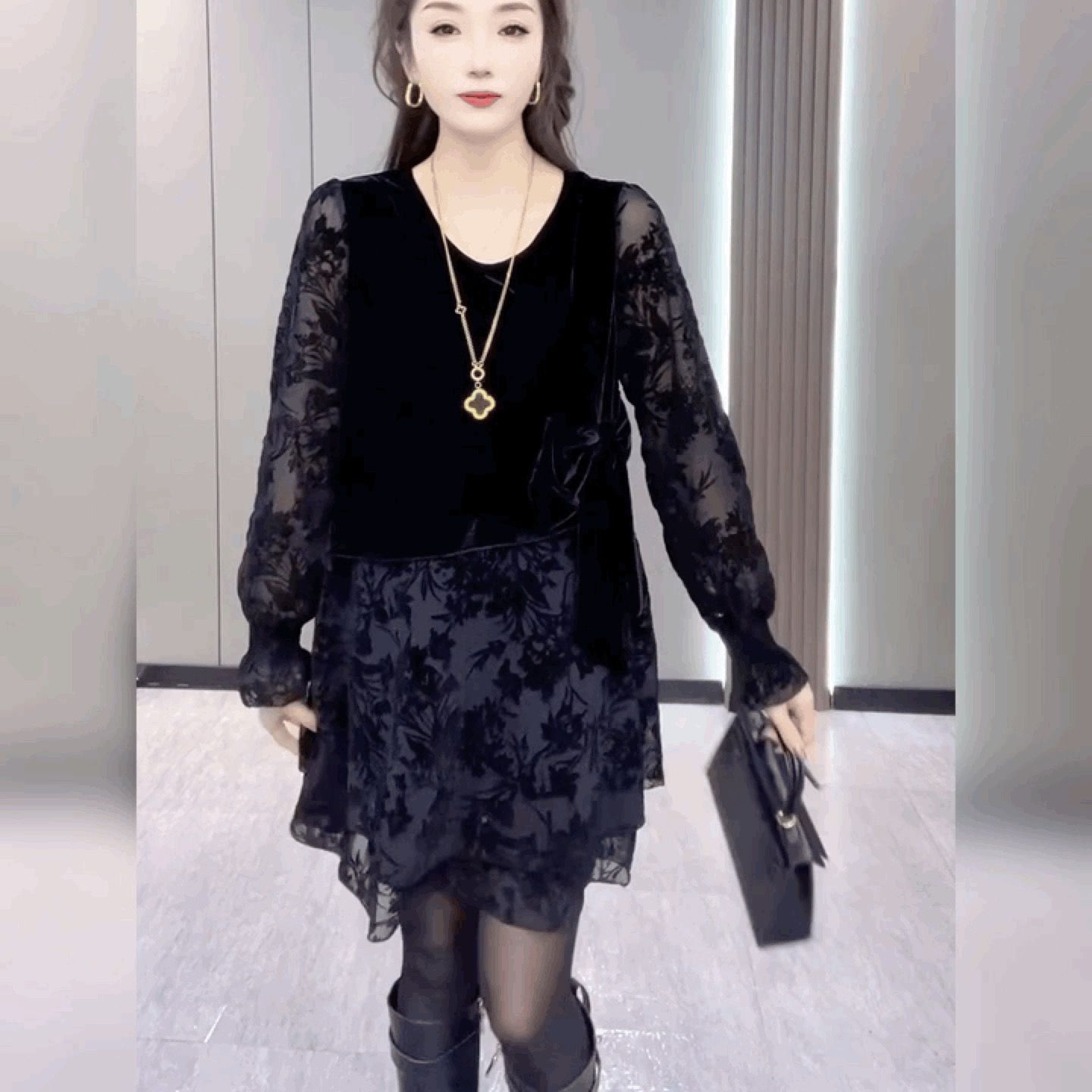 洋气圆领长袖打底裙潮