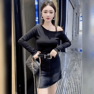 韩版小众设计感斜肩长袖T恤女