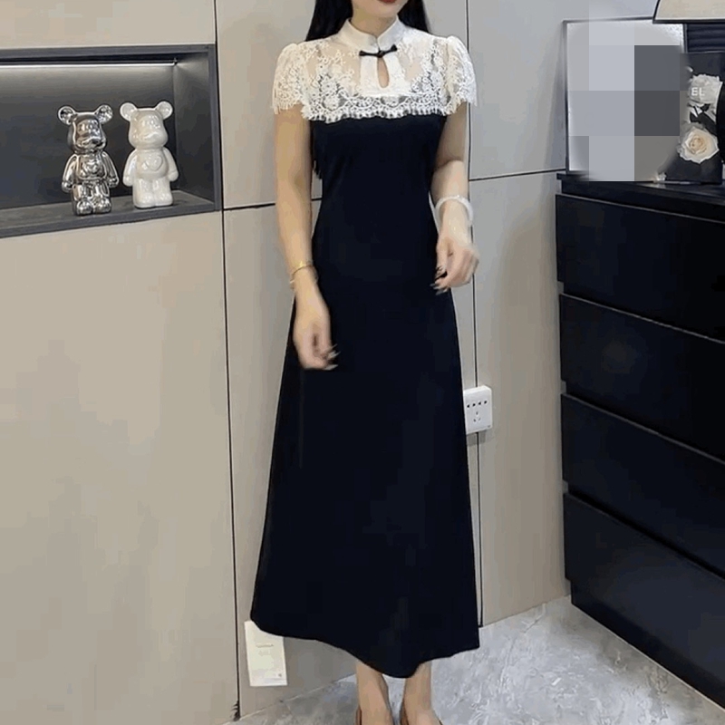 新中式国风蕾丝拼短袖连衣裙女