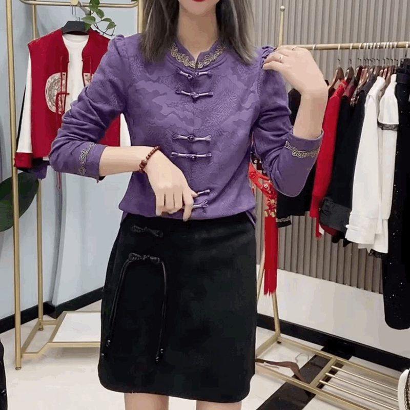 改良复古旗袍T恤打底衫女