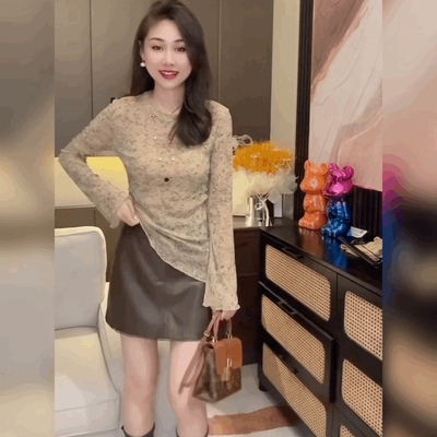 碎花设计感长袖T恤打底衫女