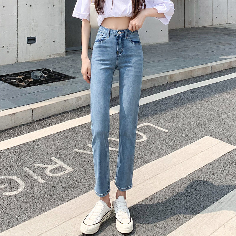 2023年春秋新款小个子烟管高腰牛仔裤子女直筒宽松显瘦夏季薄款裤