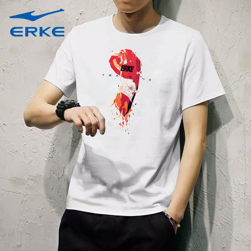 清仓折扣鸿星尔克圆领t恤男夏季透气印花简约运动t恤短袖正品男装