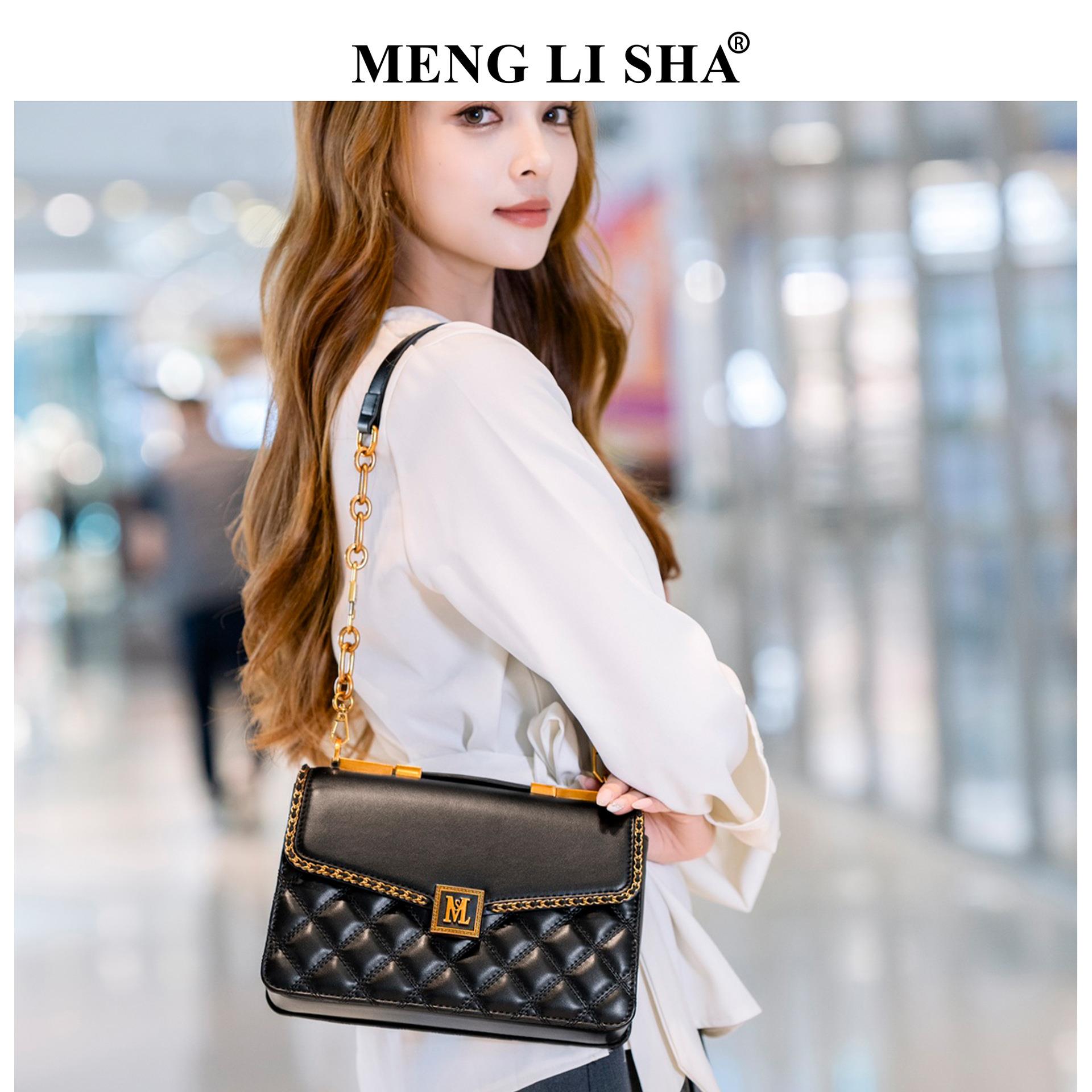 MENGLISHA小众设计菱格纹单肩包简约百搭斜挎小方包通勤手提女包