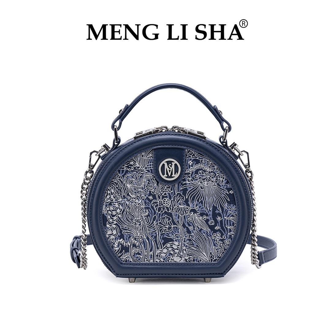 MENGLISHA梦丽莎复古单肩斜挎小圆包包女新款高级质感手提圆饼包