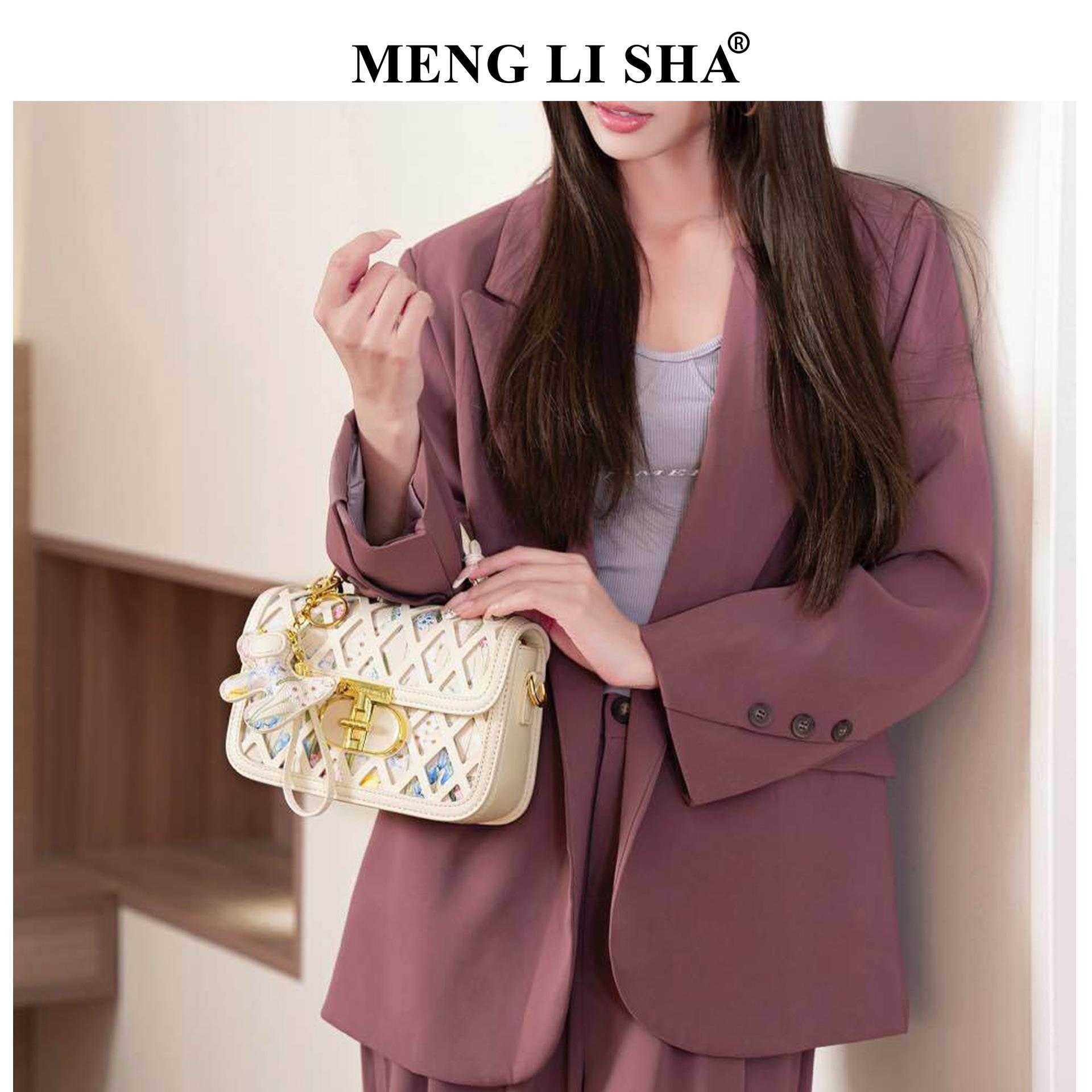 MENGLISHA女包国风高级感单肩斜挎小方包小众镂空花卉时尚手提包