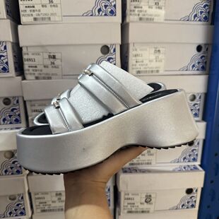 6cm撤柜断码厚底真皮拖鞋女夏季新小个子增高百搭外穿懒人一字拖
