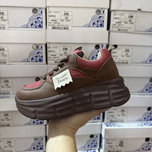 复古增高板鞋 女春秋新款 女潮 厚底真皮松糕鞋 6cm轻便实体撤柜断码