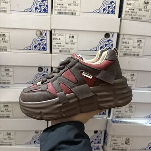 复古增高运动板鞋 女春秋新款 厚底真皮松糕鞋 6cm轻便实体撤柜断码