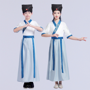 儿童汉服国学服短袖古装舞蹈服男女同款开学礼三字经弟子规演出服