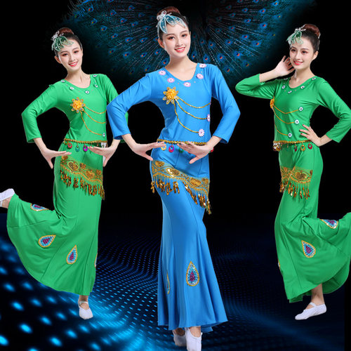 傣族舞蹈服成人修身大码孔雀舞
