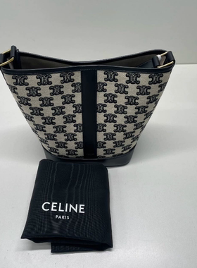 【95新】Celine思琳 | 中古黑白老花凯旋门帆布小号水桶包 斜挎包