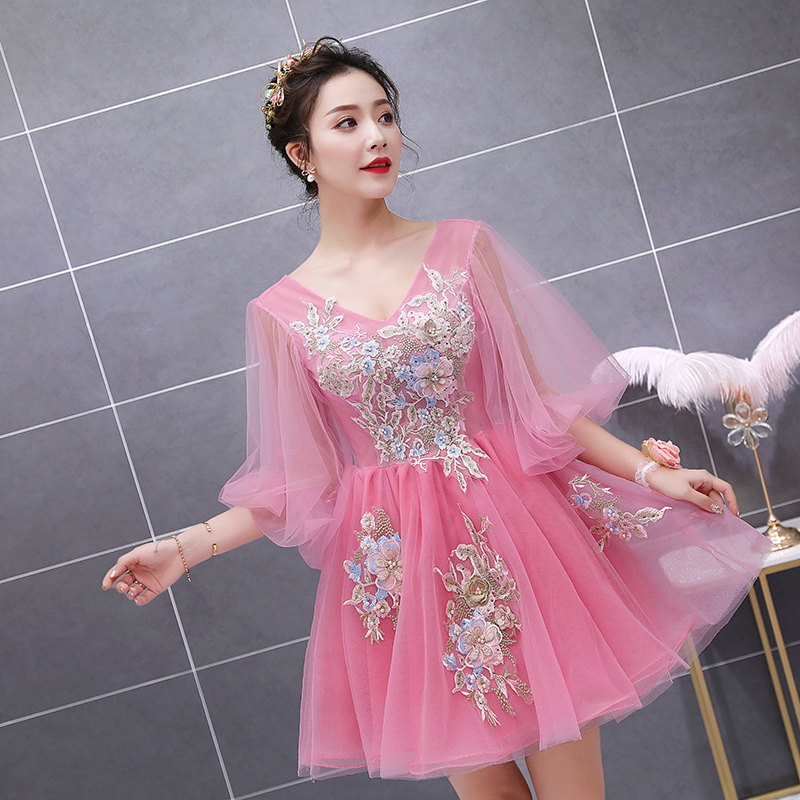 新款彩纱蓬蓬裙长袖仙女系晚礼服