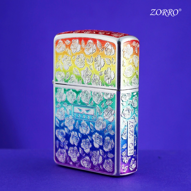 佐罗二代彩虹玫瑰煤油打火机镀银浮雕防风复古限量生日礼物送男友