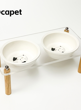 陶瓷宠物猫碗盆狗碗水碗双碗带架子高脚护颈防黑下巴小狗饭碗增高