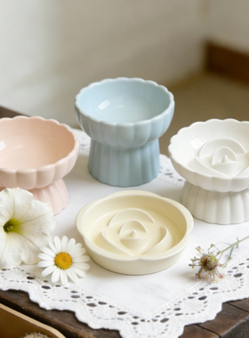 陶瓷宠物猫狗碗慢食碗幼猫食盆小狗矮脚猫碗水碗高脚护颈防黑下巴