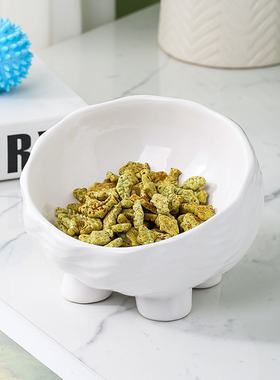 陶瓷宠物猫碗慢食碗高脚碗缓食碗平口猫碗食盆法式马卡龙