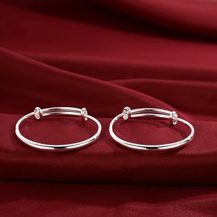 纯银宝宝手镯女素圈喜乐足银手环男婴儿满月儿童生日送小孩子礼物