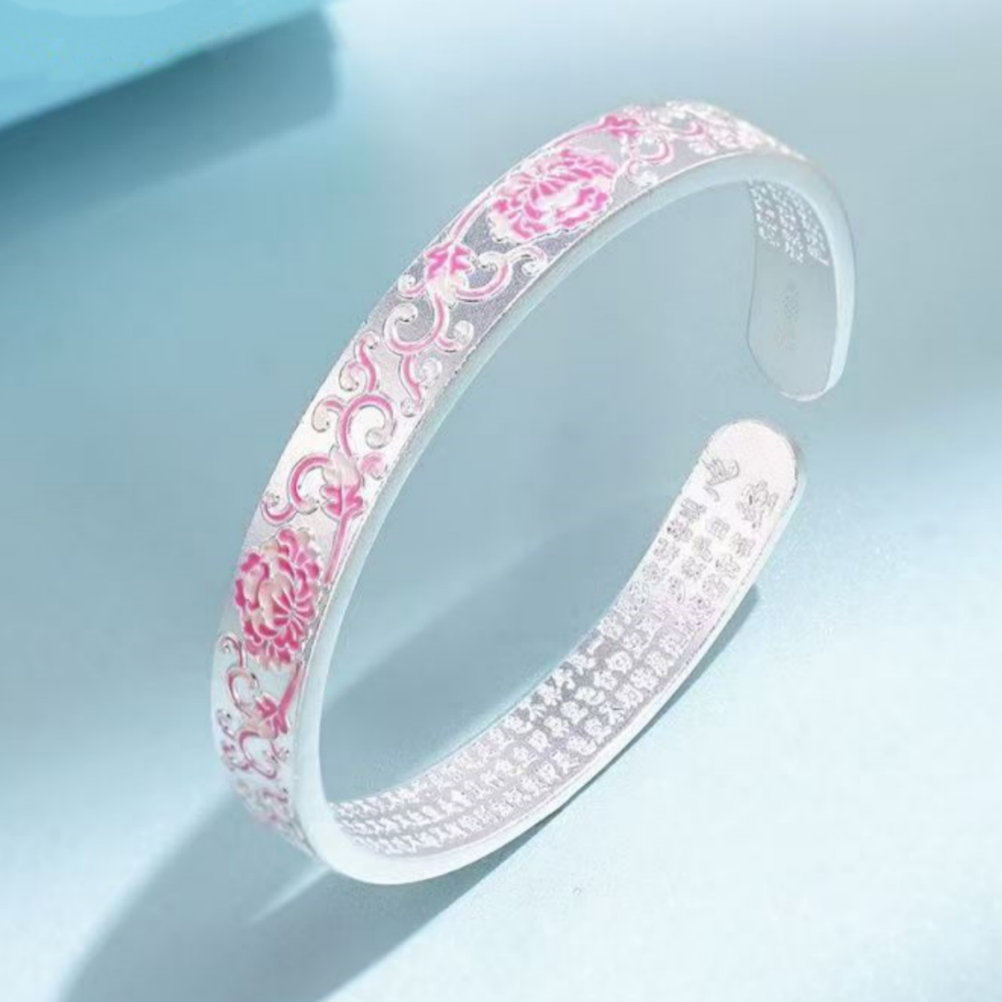 2026新款珐琅彩牡丹心经手镯女轻奢小众高级感中国风粉色开口手环